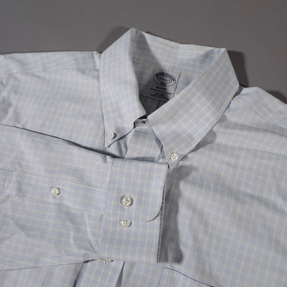 Brooks Brothers‎ Shirt Mens 16.5 32/33 Blue Regent Non-Iron Check Button Down